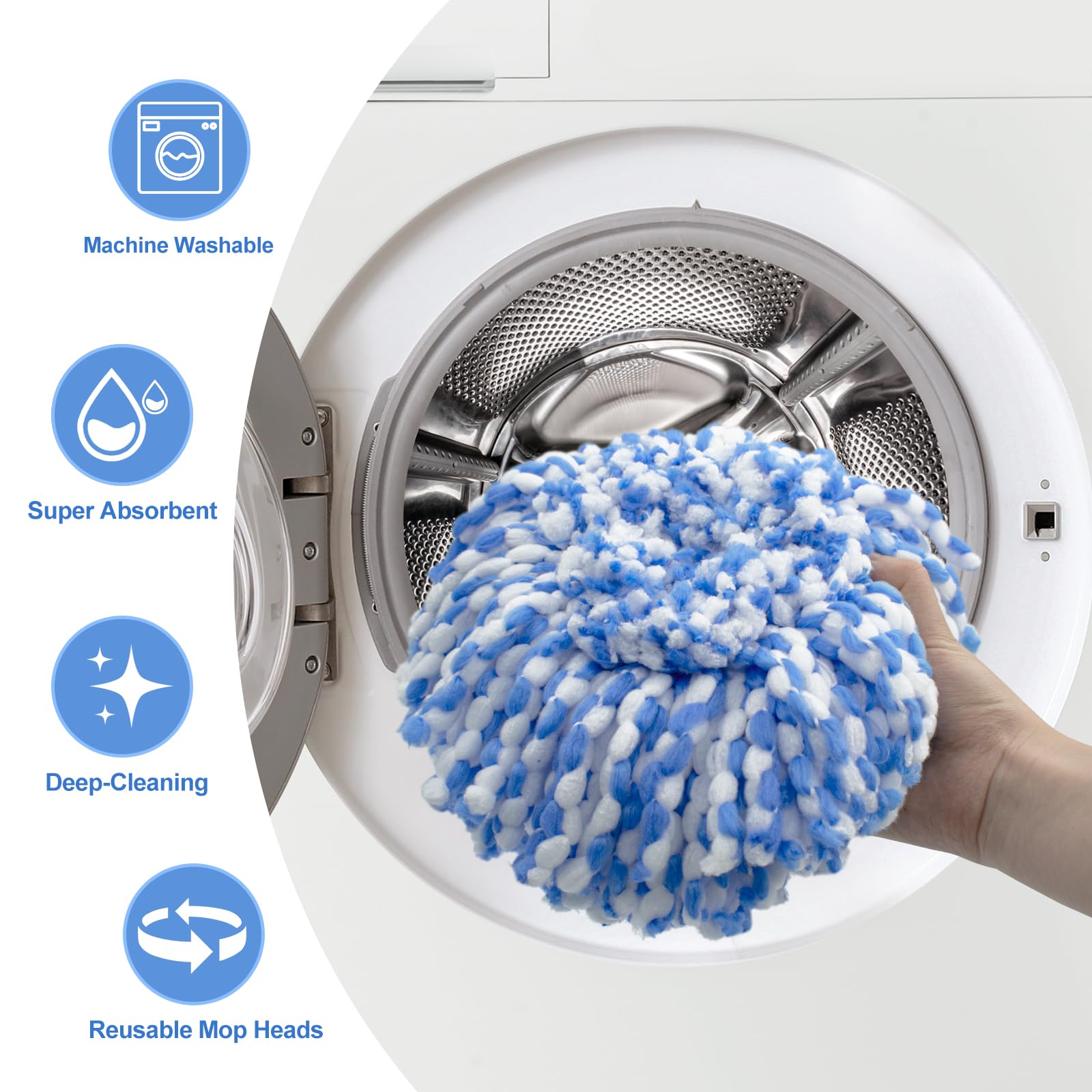 Spin Mop Replace Head, Mop Handle and Base Compatible with Vileda RinseClean 2-Tank System, 3 Mop Replacement Head, 4-Section Sturdy Iron 30-58in Mop Handle and 1 Triangle Mop Head Cover Combo Set