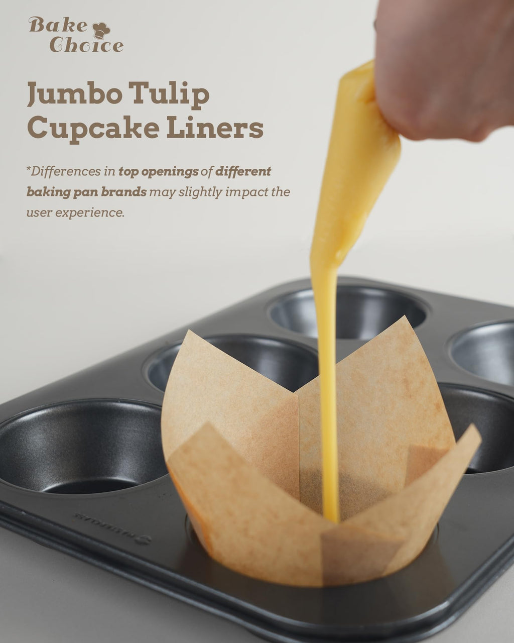 Bake Choice 100pcs Natural Jumbo Muffin Liners for Baking, Greaseproof Parchment Paper Muffin Liners, Cupcake Liner, Tulip Cupcake Liners for Party, Christmas