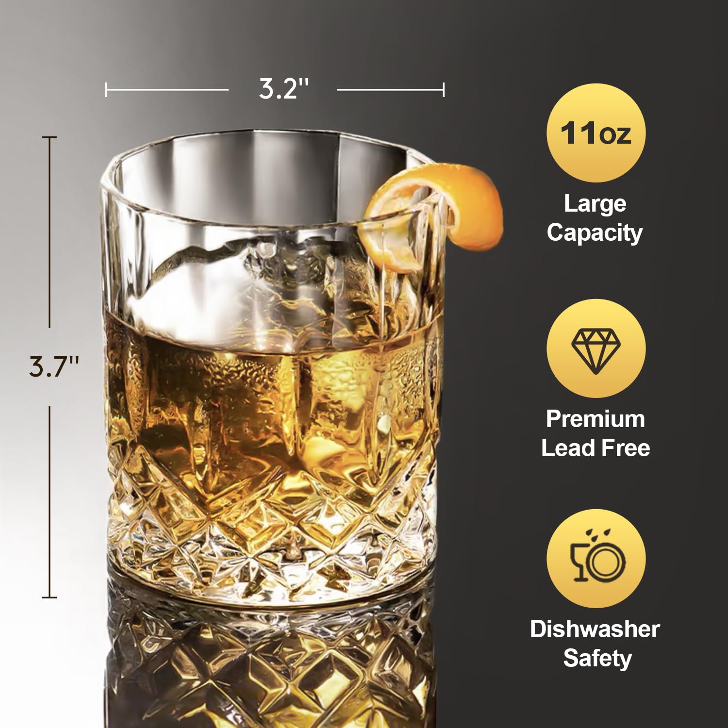 Triplorare Whiskey Glasses Set of 6, 11 OZ, Old-Fashioned, Rocks Glasses, Bar Whiskey Glasses, Glasses for Scotch