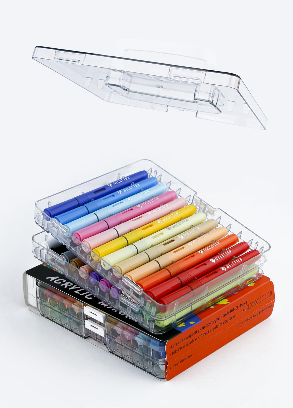 GELETTER Acrylic Paint Markers, Brush Tip Water-Based Automatic Ink Control Paint Pens for Rock Painting, Canvas, Wood, Glass & More (Extended Set-24ct)