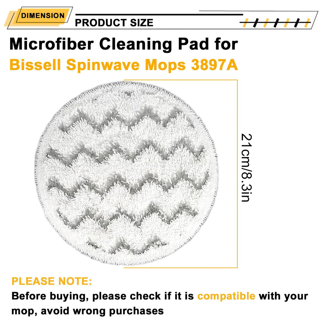 (6 Pack) 3897A Replacement Mop Pads ，Compatible with Bissell SpinWave SmartSteam 3897A/3712C/3712W， Washable Microfiber Scrubbing Pads for Hard Floor Cleaning