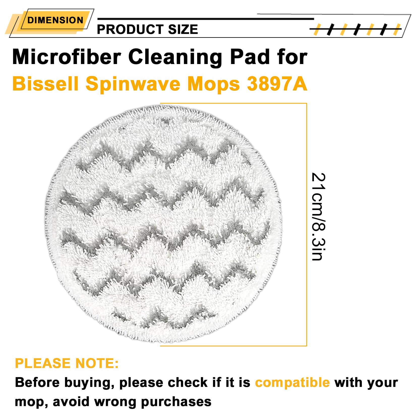 (6 Pack) 3897A Replacement Mop Pads ，Compatible with Bissell SpinWave SmartSteam 3897A/3712C/3712W， Washable Microfiber Scrubbing Pads for Hard Floor Cleaning