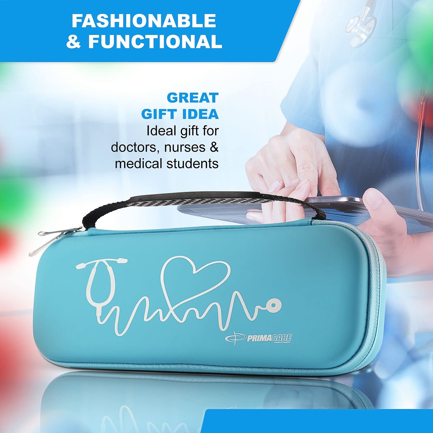 Primacare KB-9297-BL Blue Stethoscope Case, Supplies NOT Included, for Stethoscopes and Medical Supplies, Multiple Compartments, Portable and Lightweight First Aid Kit Bag, Accessories for Nurses