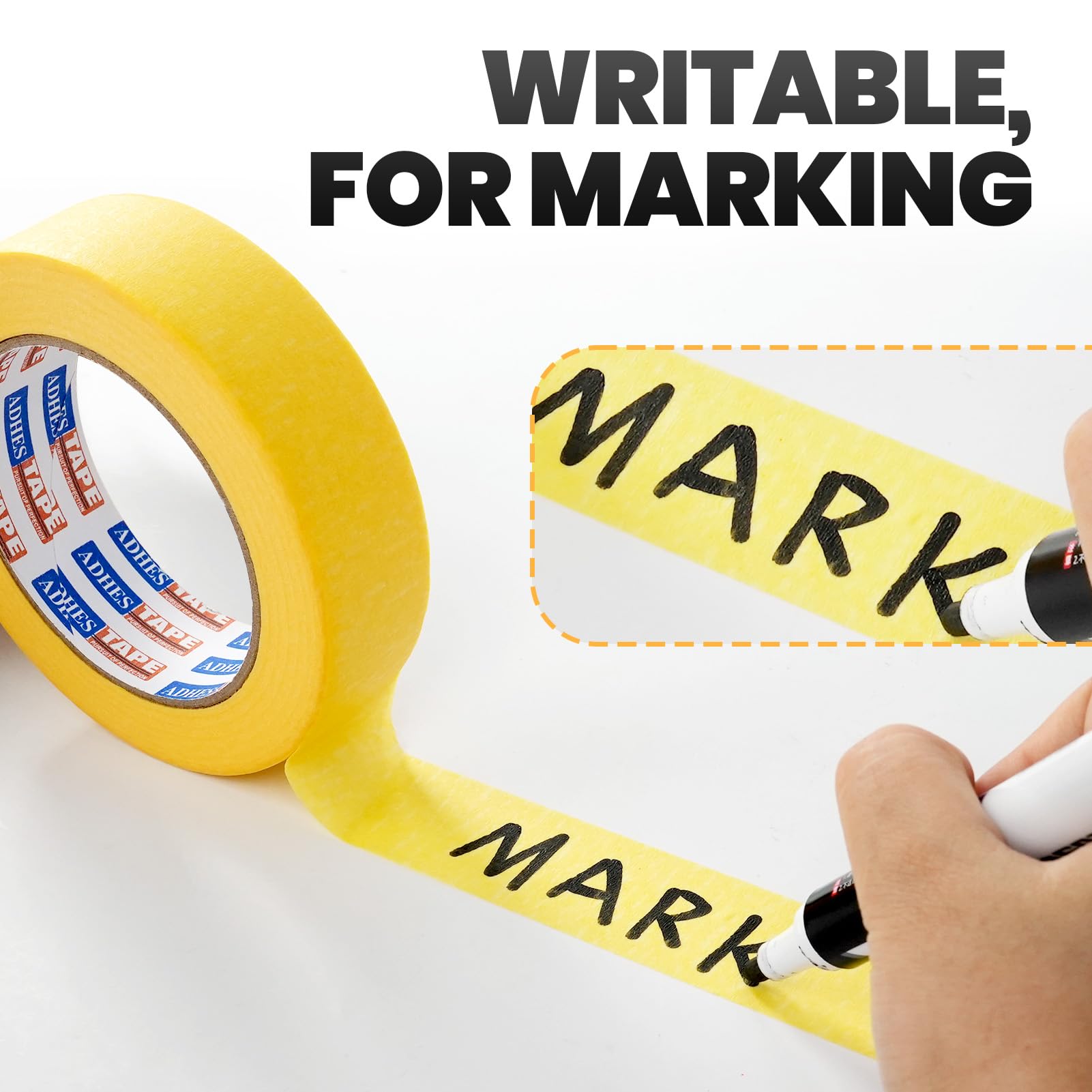 ADHES Yellow Painters Tape Yellow Masking Tape, 2 inch x 55 Yards x 6 Rolls, No Residue Wall Safe Tape for Home Wall Painting, Building, School Stationery, Labeling, 14 Days Clean Remove