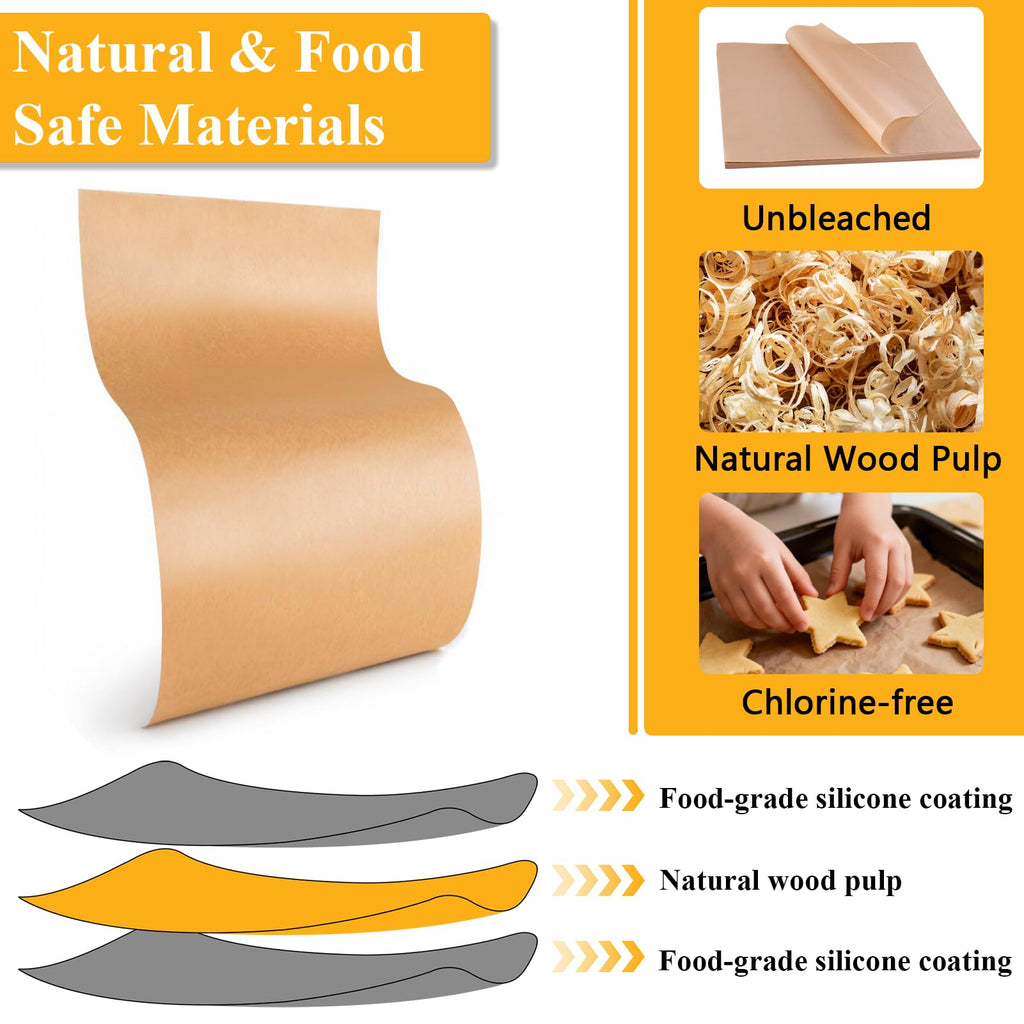 cyrico Parchment Paper Sheets for Baking, 220 Pcs 12x16 Inch Unbleached Baking Paper, Heavy Duty Non-Stick Pre-Cut Sheets for Cooking, Grilling, Steaming, Wrapping Foods, Oven and Air Fryer Use