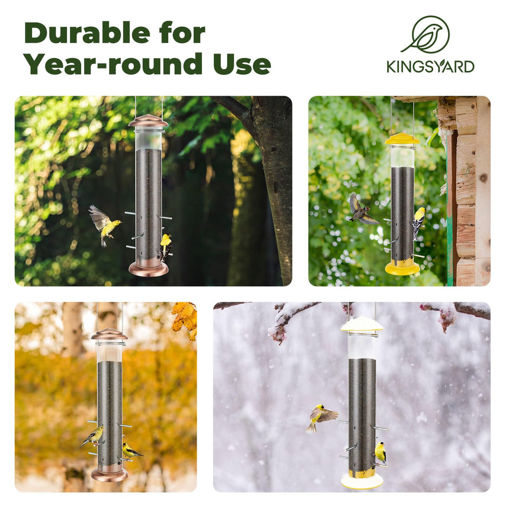 Kingsyard Metal Finch Feeder for Thistle/Nyjer Seed, Tube Bird Feeders for Outdoors Hanging, 2 lbs Large Capacity, Easy to Refill & Clean, Antique Copper
