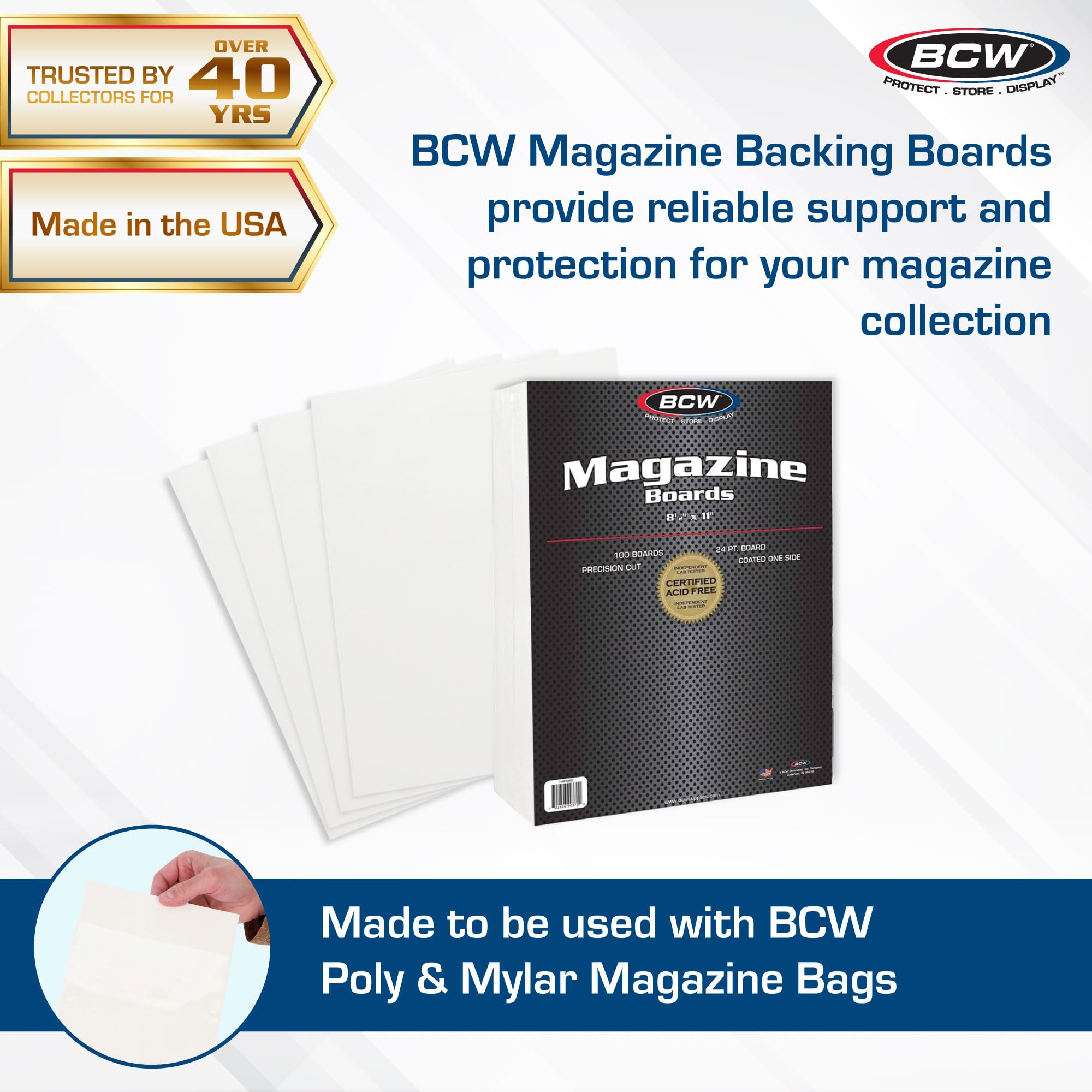 BCW Magazine Backing Boards 8.5 x 11 – 100 Pack | Acid-Free Magazine Boards for Archival Storage, Fabric Crafts & Mailing Protection