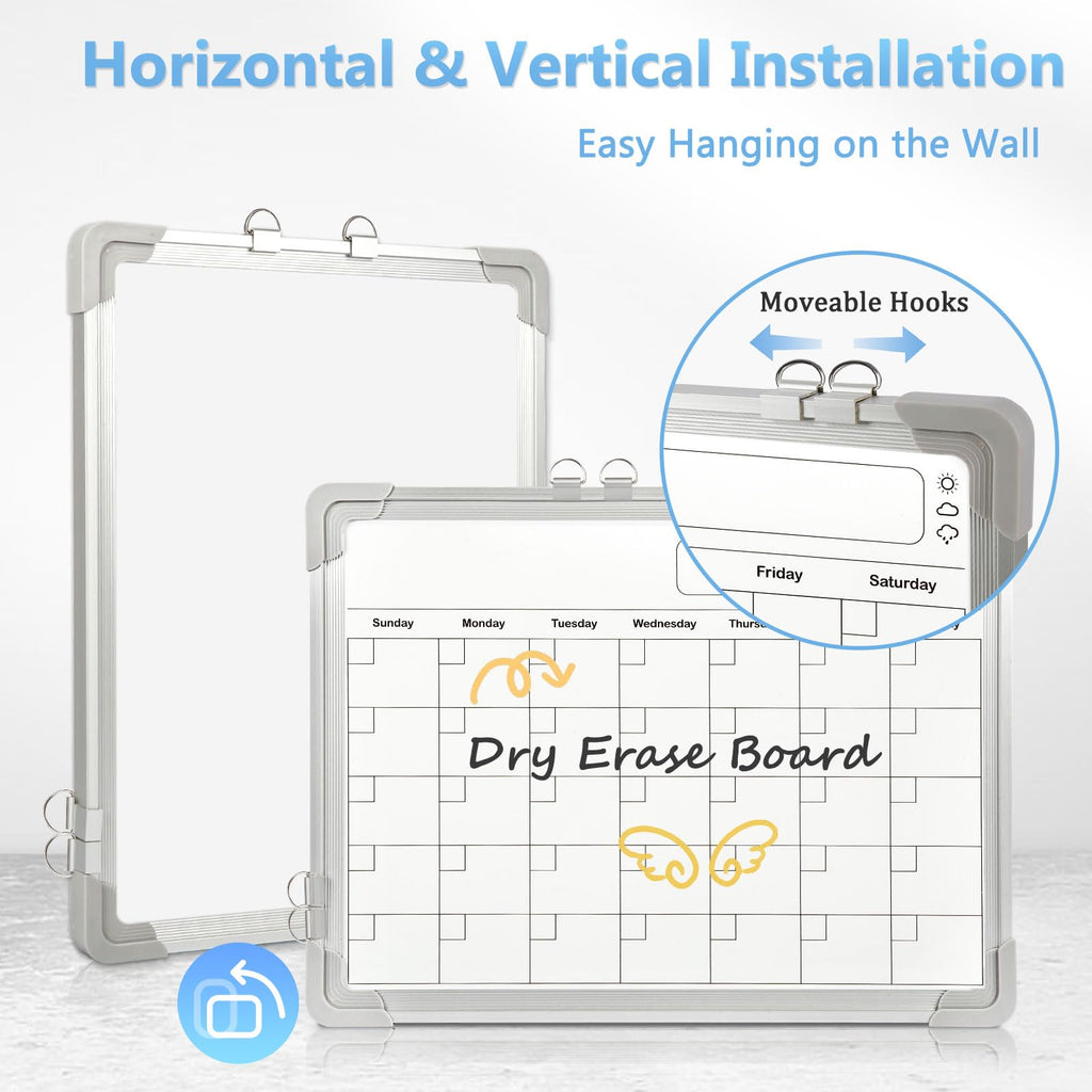 AMUSIGHT Whiteboard Calendar Dry Erase Calendar for Wall, 16" x 12" Small Magnetic Dry Erase Board Hanging Double-Sided, Calendar Whiteboard for Drawing, Kitchen, Planning, Memo, School, Home, Office