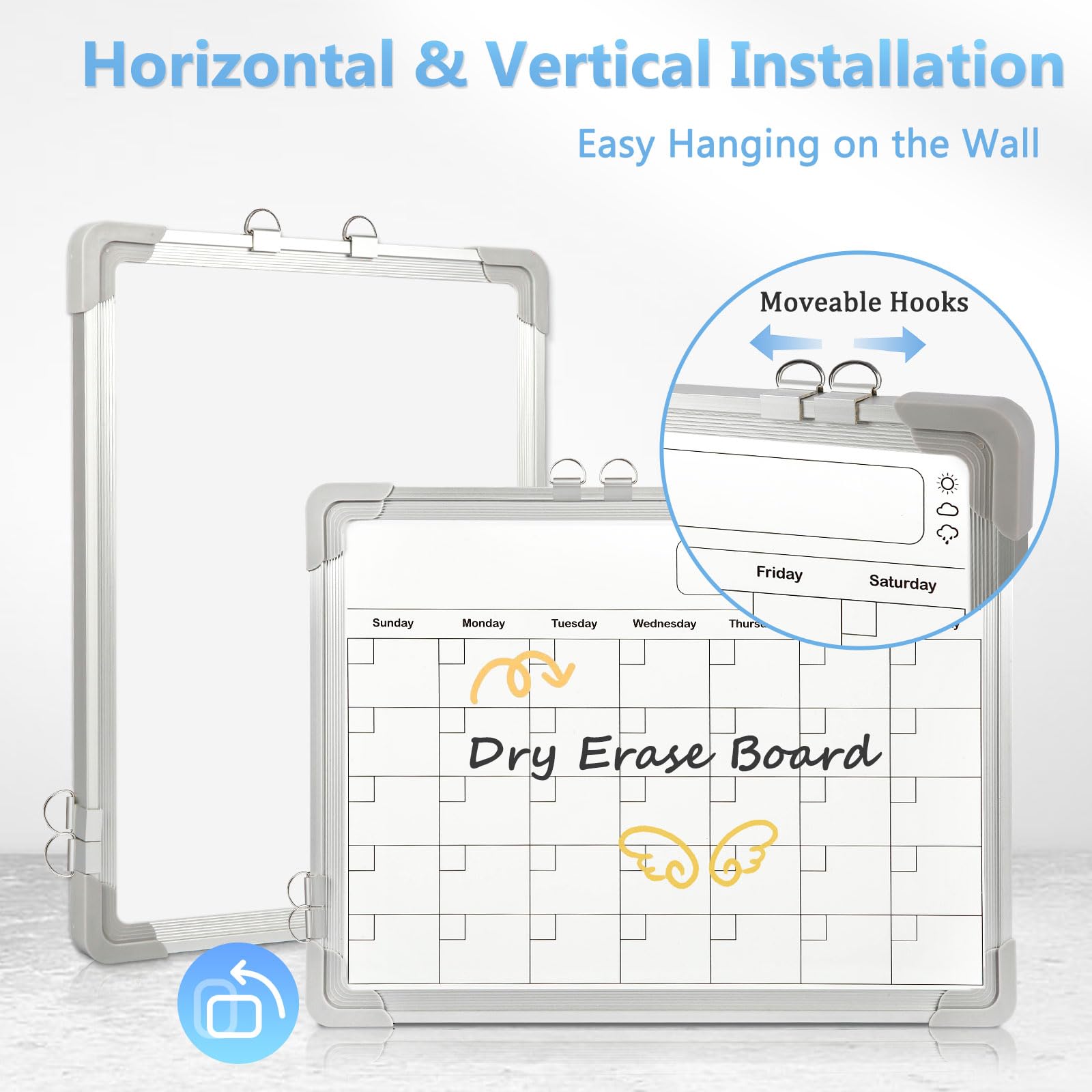 AMUSIGHT Whiteboard Calendar Dry Erase Calendar for Wall, 16" x 12" Small Magnetic Dry Erase Board Hanging Double-Sided, Calendar Whiteboard for Drawing, Kitchen, Planning, Memo, School, Home, Office