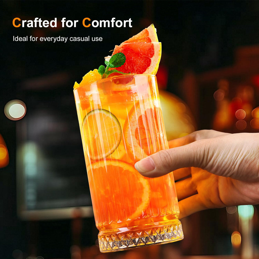 Cambareign Highball Glasses Set of 4, 16oz Tall Drinking Glasses, Lead-Free Crystal Water Glassware for Juice, Cocktails, Iced Tea