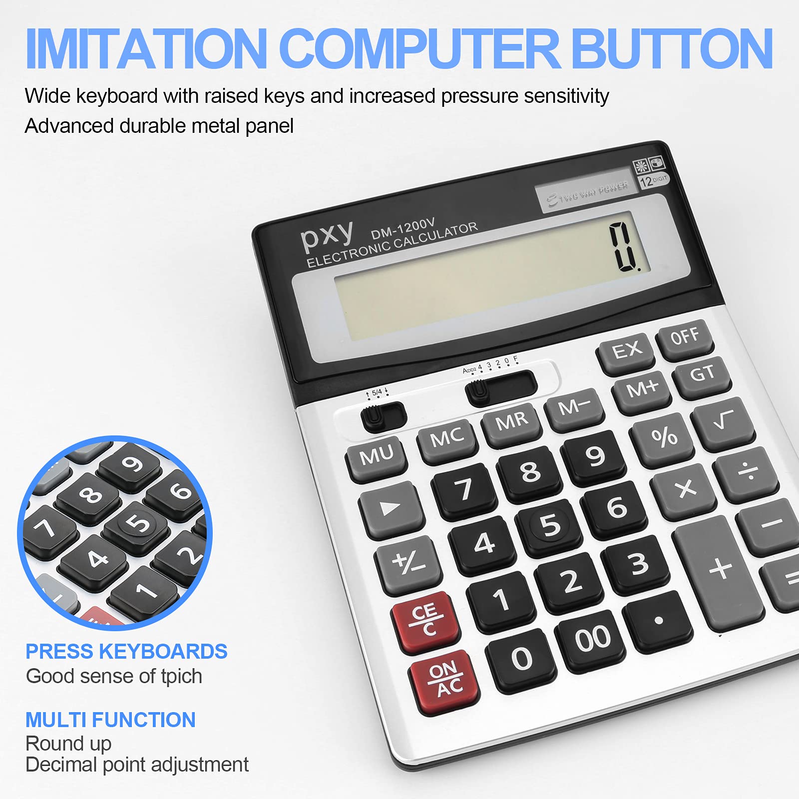 Large Desk Calculator Basic, Touch Comfortable with Large Buttons, PXY Two Way Power Battery and Solar Standard Function Office Calculators,12 Digit Calculatrice Large Display Clearly