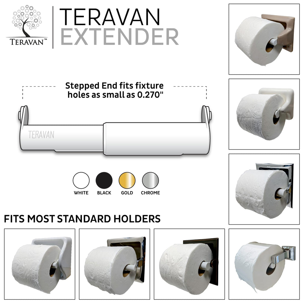 Teravan Standard Toilet Paper Holder Extender for Extra-Large Rolls – Perfect for Double, Triple Rolls in Regular or Ceramic Bathroom Wall Holders, Silver, Set of 2