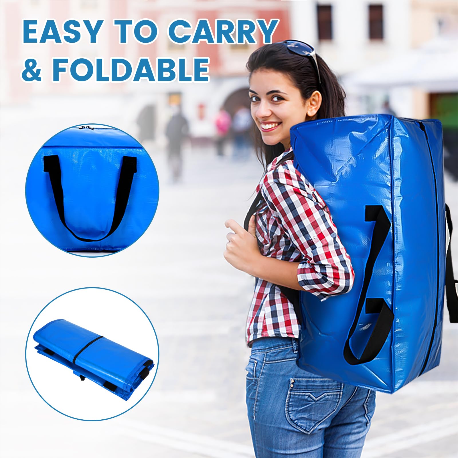 Extra Large Moving Bags with Zippers,6 Pack Foldable Heavy Duty Moving Boxes with Backpack Straps & Handles,Storage Bags For Space Saving, Clothing Storage,Christmas Decorations,3 Color