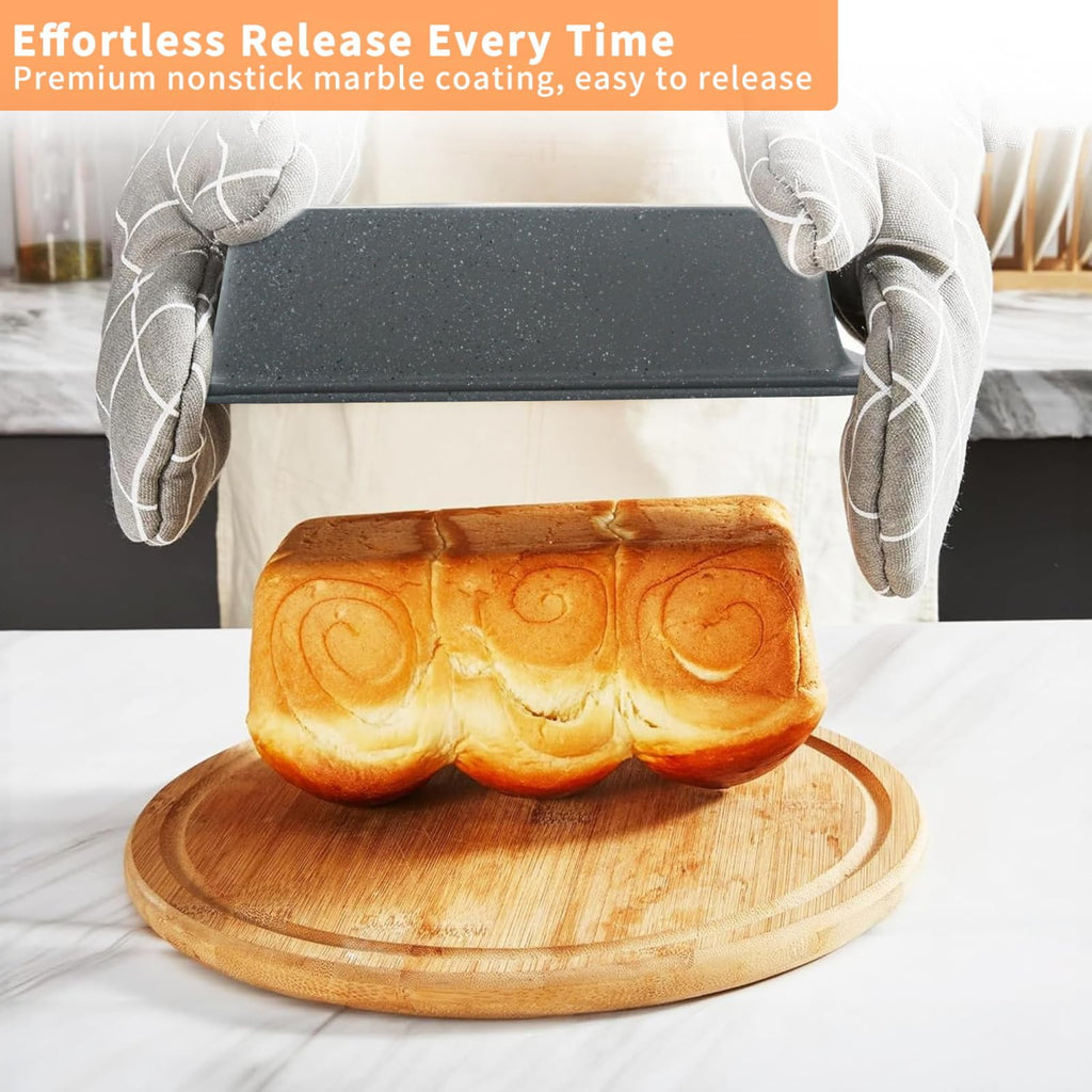 Barlket Baking Pans Set, Baking Set Nonstick with Grey Marble Coating, 5-Piece, Oven Safe, Even Heating, Stackable Bakeware Set with Carbon Steel Round/Square Cake Pan, Muffin, Bread Tin