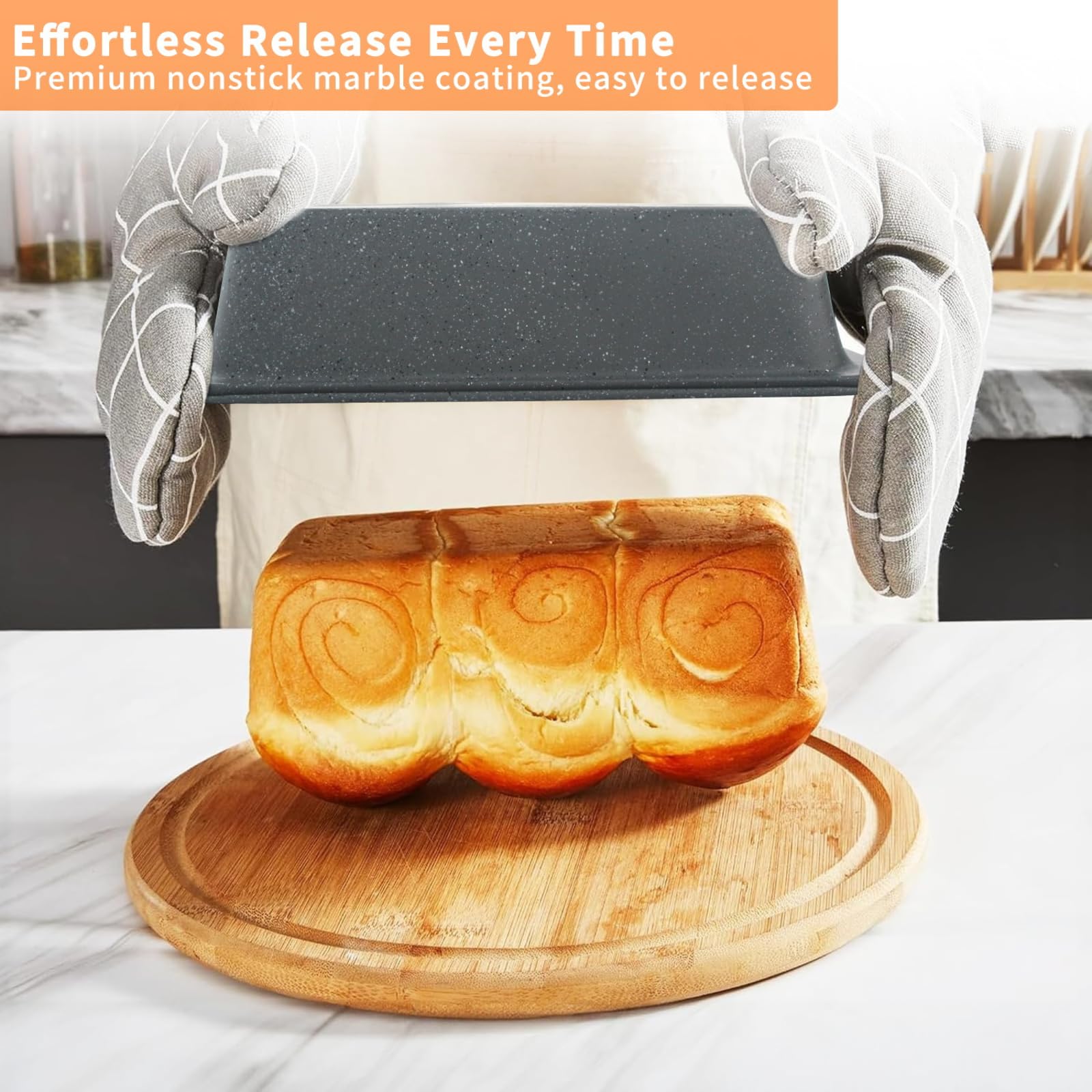 Barlket Baking Pans Set, Baking Set Nonstick with Grey Marble Coating, 5-Piece, Oven Safe, Even Heating, Stackable Bakeware Set with Carbon Steel Round/Square Cake Pan, Muffin, Bread Tin
