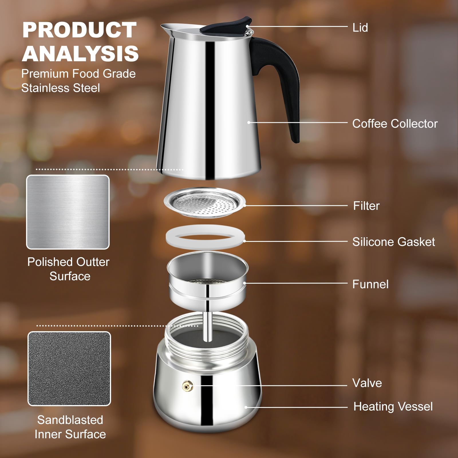 DITOSH 12 Cup Stovetop Espresso Maker Stainless Steel Moka Pot Espresso Maker Percolator Italian Coffee Maker Capable Mocha Coffee Machine Cafe Classic Maker for Home & Camping 600ml 20oz