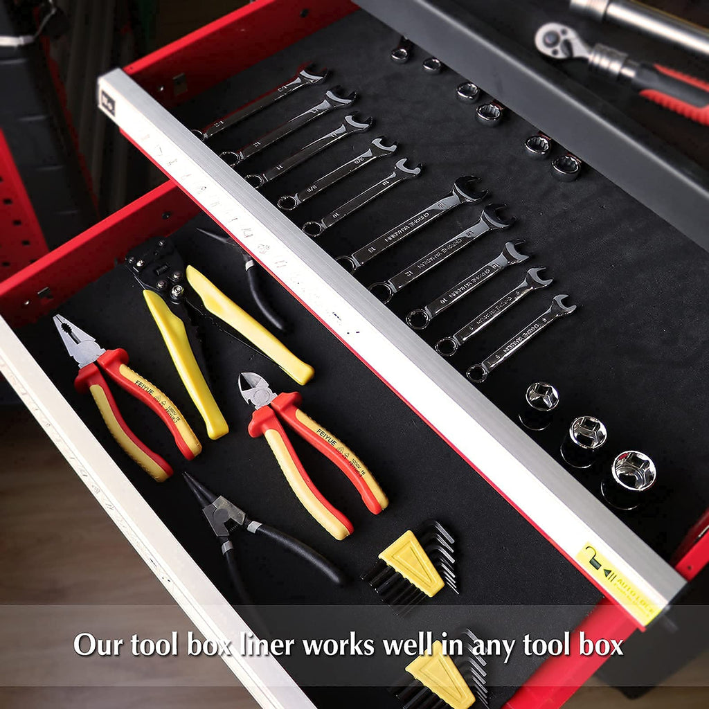 EMENTOL Tool Box Liner, Professional Drawer Liner, Tool Box Mat, 16 ft x 16", Drawer Liner for Tool Box Organizer, Non-Slip, Black