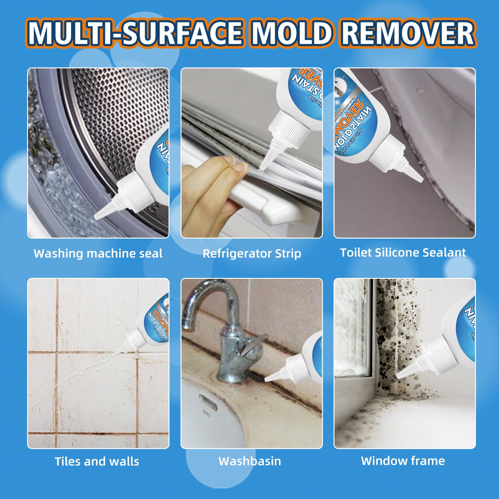 Aarovibe Mold Stain Remover Gel, 8 fl oz Heavy Duty Washing Machine Cleaner for Front Loader Washing Machine Seal, Bathroom Grout, Shower, Caulk - Front Load Washer Cleaning Solution