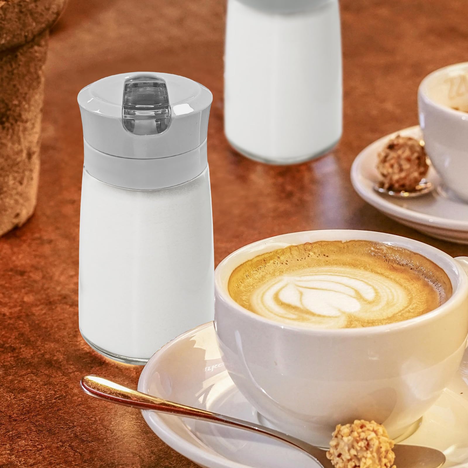 Sekonow 2Pcs Glass Sugar Dispenser with Auto Flip Pour Spout, Weighted Pourer Sugar Container, 8.5oz Sugar Bowl Shaker Jar Salt Dish Holder Coffee Bar Accessories