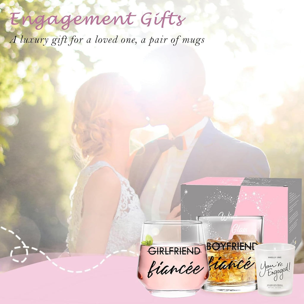Engagement Gifts for Couples Gifts for Newly Engaged Couples Fiancee Fiance Gifts for Her and Him Whiskey Wine Glasses Bride to Be Fiance Gifts for Women Engagement Party Decorations