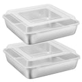 E-far 9 Inch Square Cake Pan with lid, 9x9 Baking Brownie Pans Stainless Steel Bakeware Set of 2, Non-Toxic & Healthy, Easy Clean & Dishwasher Safe - 4 Pieces(2 Pans + 2 Lids)