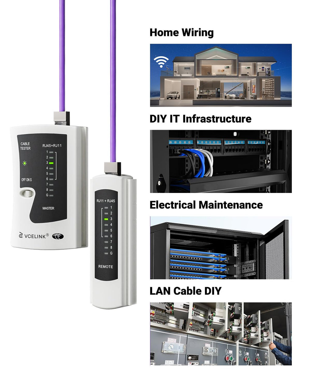 VCELINK Network Cable Tester, RJ45 Ethernet Cable Tester for Cat6/Cat5/Cat7 LAN Cable & RJ11 Phone Cable