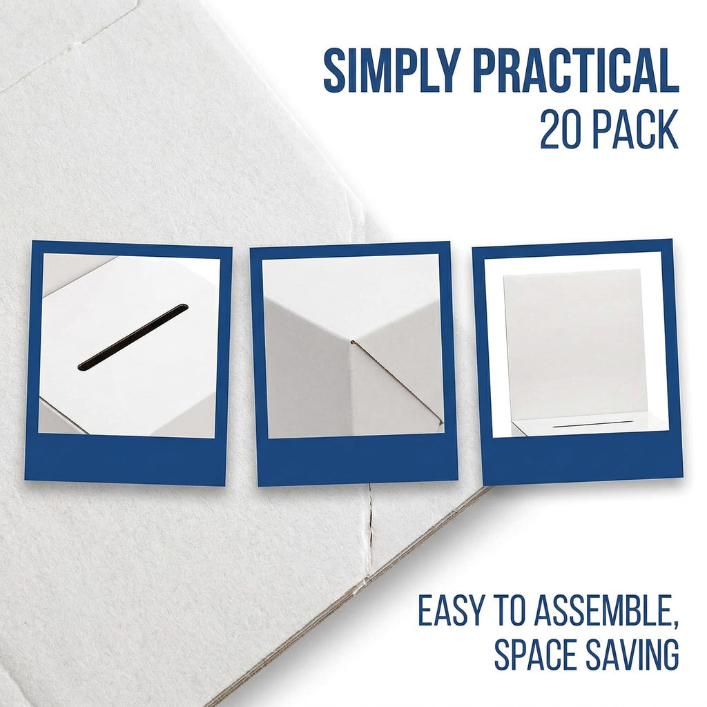 Cedilis 20 Pack Cardboard Ballot Boxes for Ticket, 6x6x6 Inches Raffle Box, Suggestions Voting Donation Boxes with Slot and Header for Charity, White