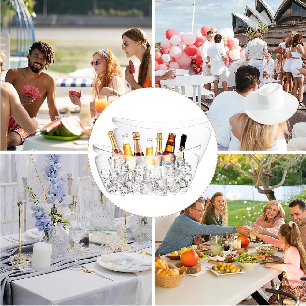 2 PCS Ice Buckets for Parties (5.5L)& Ice Bucket Scoop,Clear Acrylic Champagne Beer Tub Mimosa Bar Supplies, Drinks Beverage Tub for Cocktail Bar, Wine, Beer, Soda