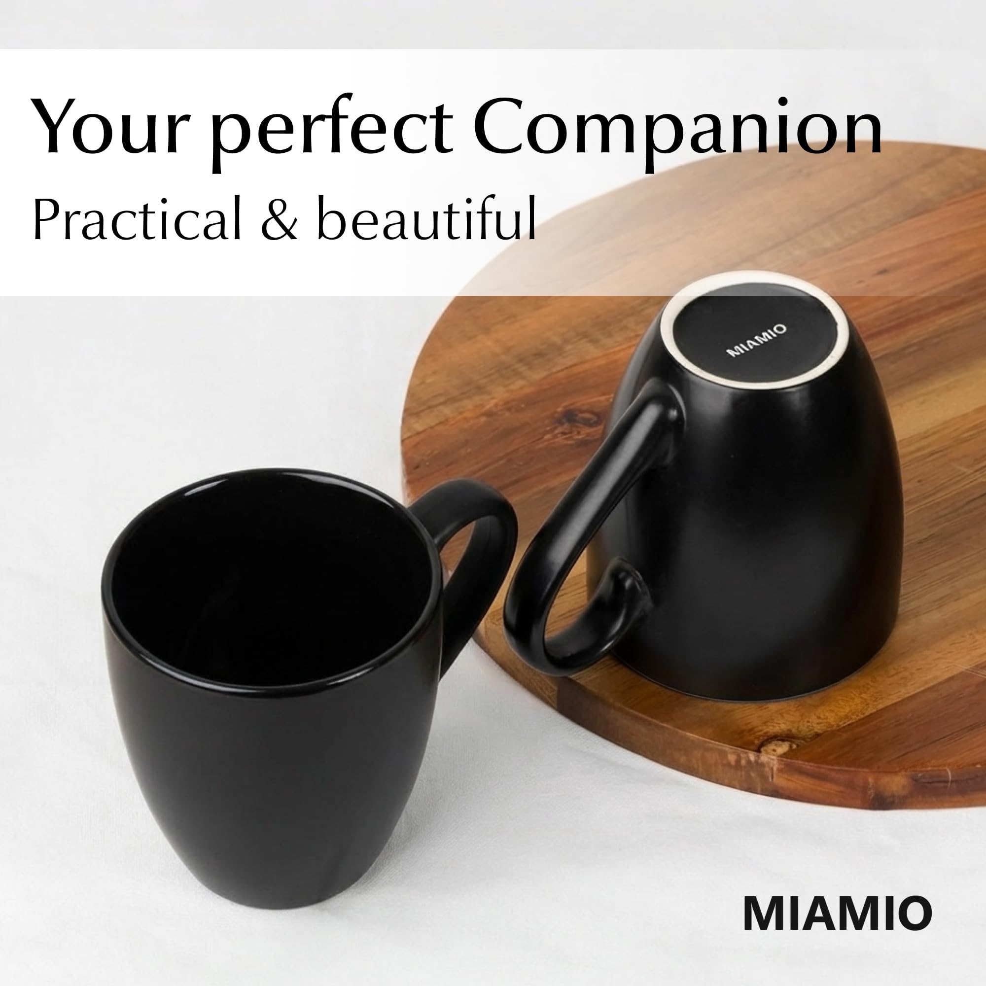 MIAMIO - 6 x 350 ml Stoneware Coffee Mug/Cup Set - Le Papillon Collection (Black)