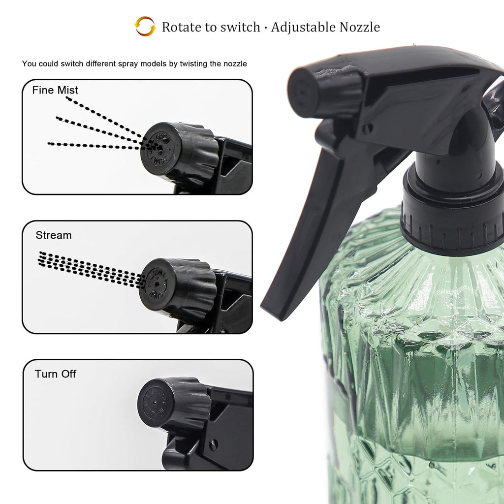 OFFIDIX Fine Mist Plant Mister,Handheld Pressure Glass Spray Bottles,0.43L/15.17oz Watering Can with Adjustable Nozzle for Outdoor Indoor Gardening and Cleaning Work(Light Green)