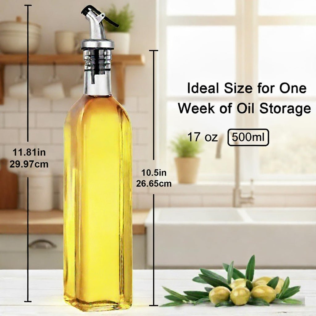 WERTIOO Oil Dispenser Bottle 4 Pack 17 OZ Glass Olive Oil and Vinegar Dispenser Set Oil Container with Funnel & Pen and Tag for Kitchen