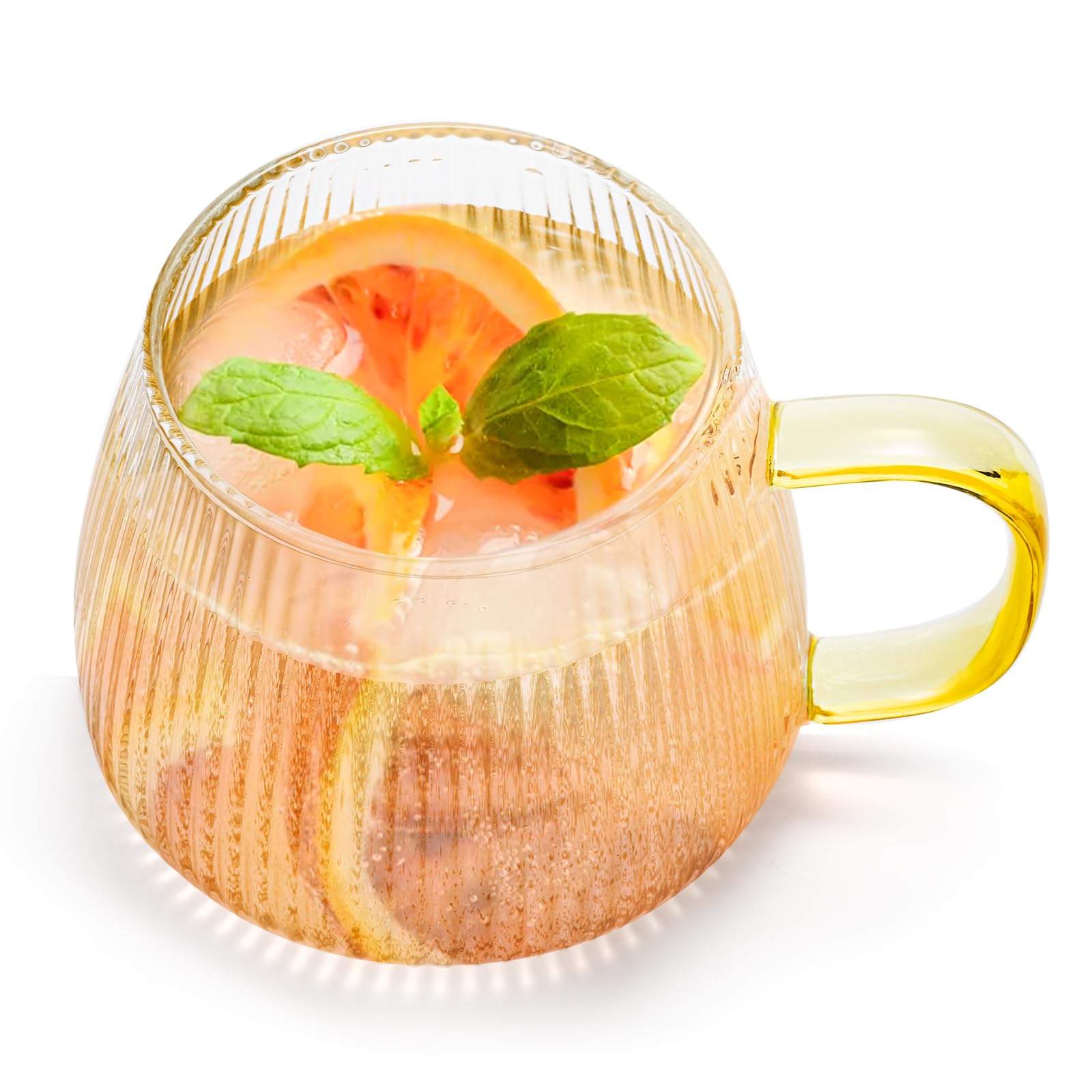 AVLA 6 Pack Glass Coffee Mugs, 16 OZ Unique Vertical Stripes Coffee Cup, Clear Large Tea Glasses with Handles, Vintage Transparent Glassware for Hot/Cold Beverages, Cappuccino, Latte, Espresso, Juice