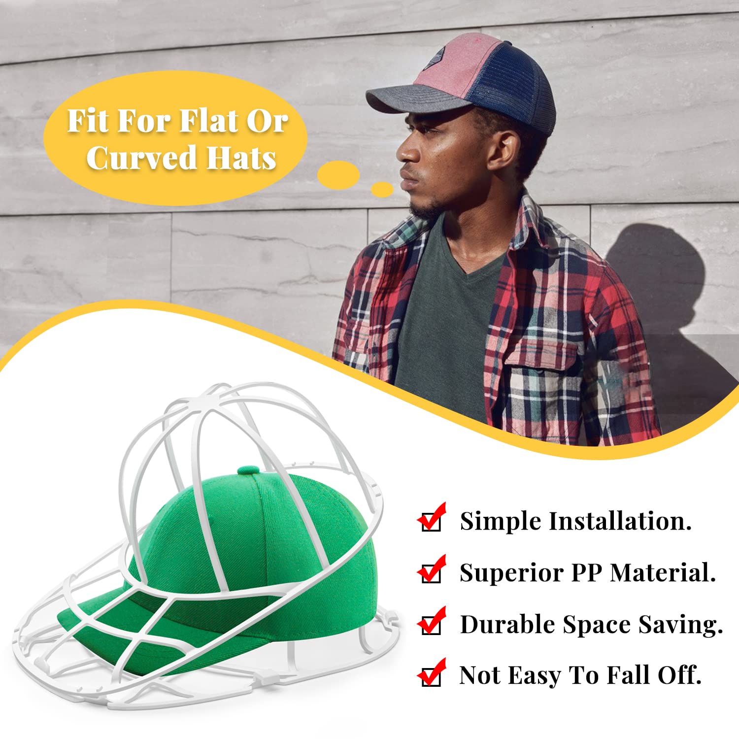 Hat Washer and Cleaner Cage for Baseball Caps - Fits Adult and Kid's Sizes - White (4 Pack)