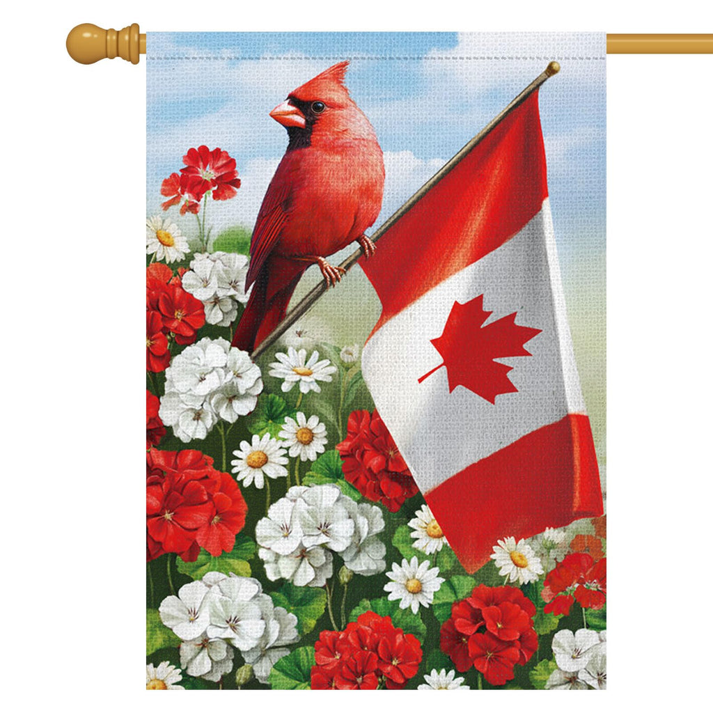 Louise Maelys Canada Day Garden Flag 28x40 Double Sided, Burlap Small Patriotic Geranium Daisy Floral Cardinal Welcome Canadian Outside Outdoor Yard Porch Lawn Decor (Only Flag)