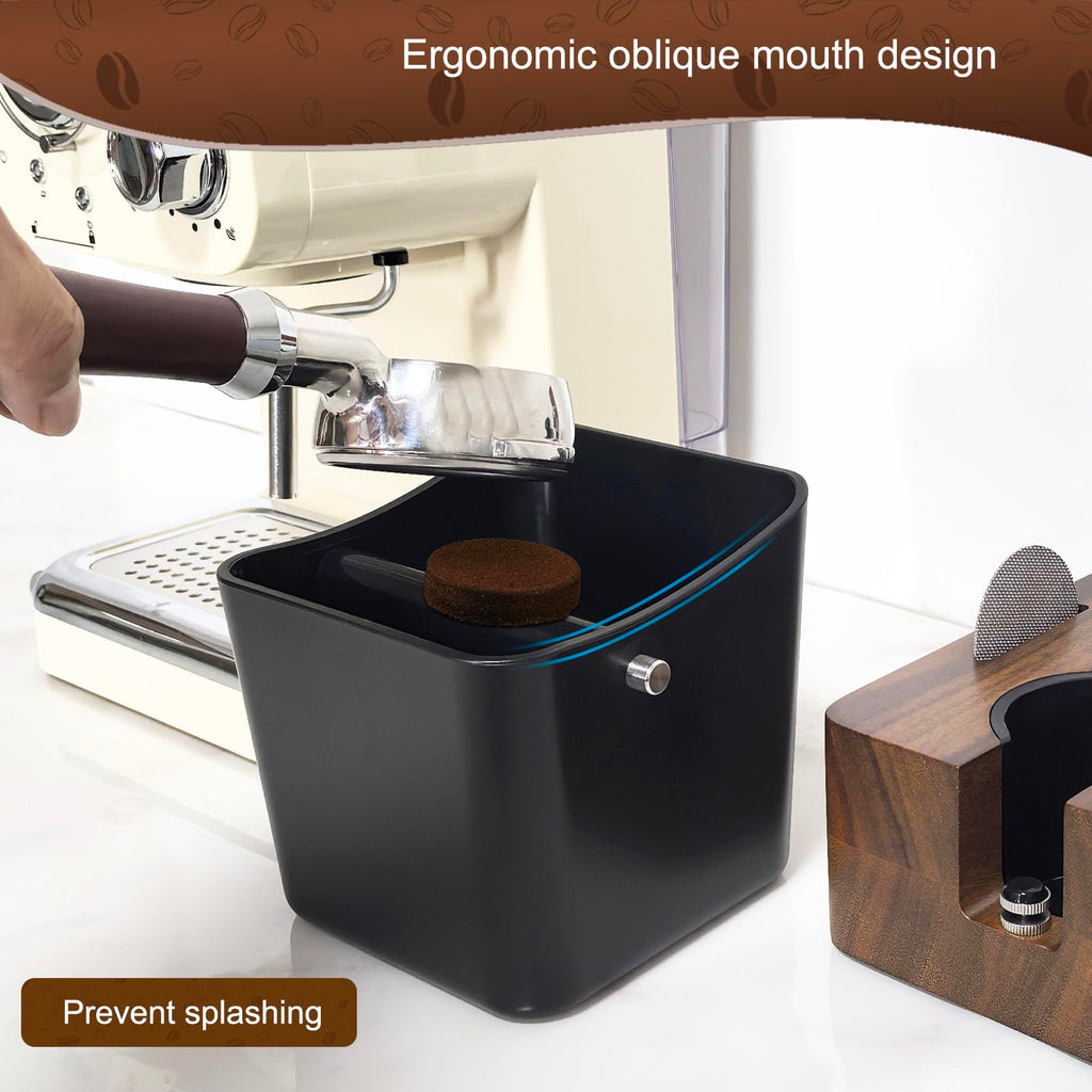 Espresso Knock Box,Coffee Grounds Pucks Knock Box,Coffee Knock Box with Removable Knock Bar and Non-Slip Rubber Base,Shock-Absorbent Durable Espresso Accessories (Black)