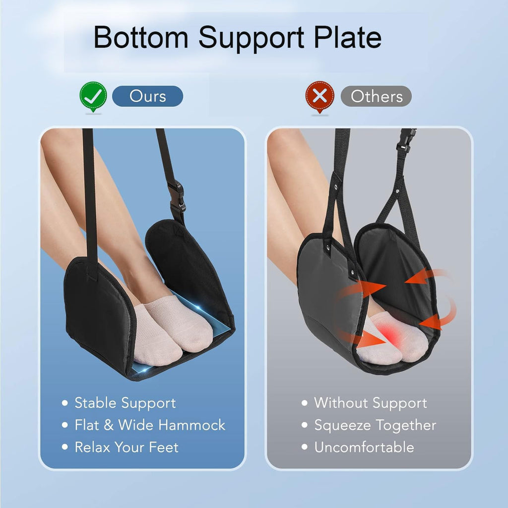 Airplane Foot Hammock with Support, Comfortable Travel Essentials for Long Flight Plane Trip, Adjustable Memory Foam Foot Leg Rest, 1 Pack