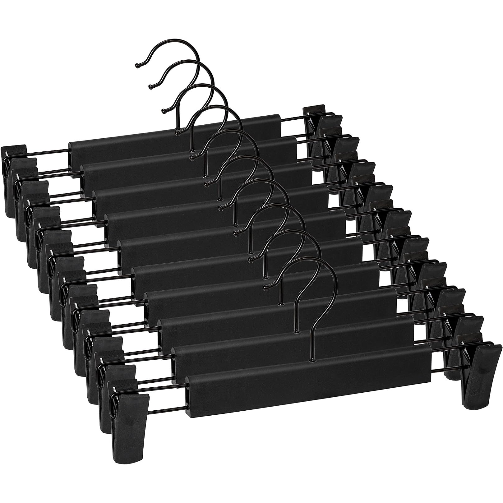 Lamitocs Pants Hangers with Clips, Skirt Hangers, 360 ° Swivel Hooks Space Saving Hangers for Pants, Skirts, Clothes, Jeans (10Pack,Black)