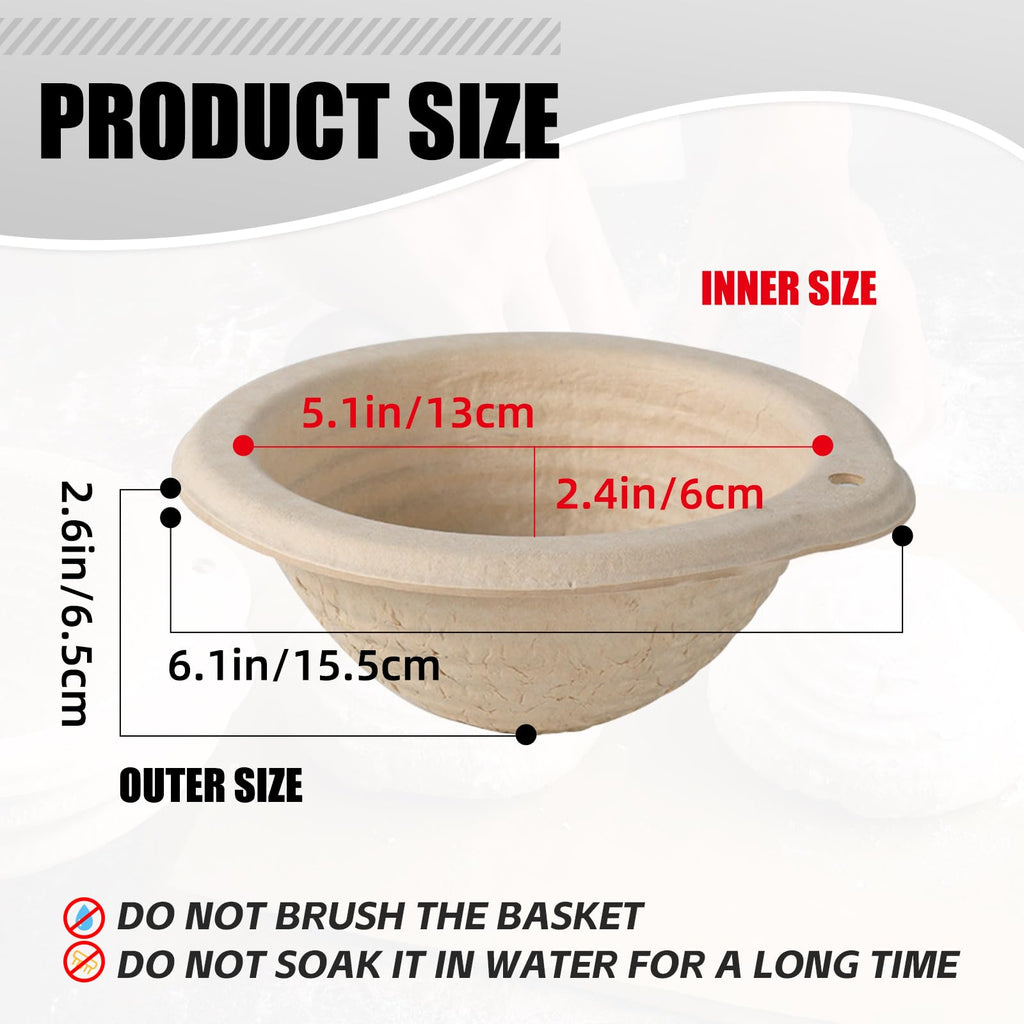 13cm/5inch Small Round Bread Proofing Basket Sourdough Banneton Bortform with Liners Set 12 For Professional and Homemade Bread Baking Supplies