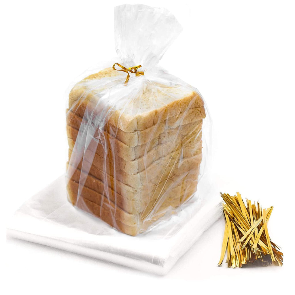 Reusable Bread Bags for Homemade Bread - 100 Pack Plastic Bread Bags with Ties For An Airtight Moisture-free Preservation and Storage - Loaf Home Bakers Bakery Owners