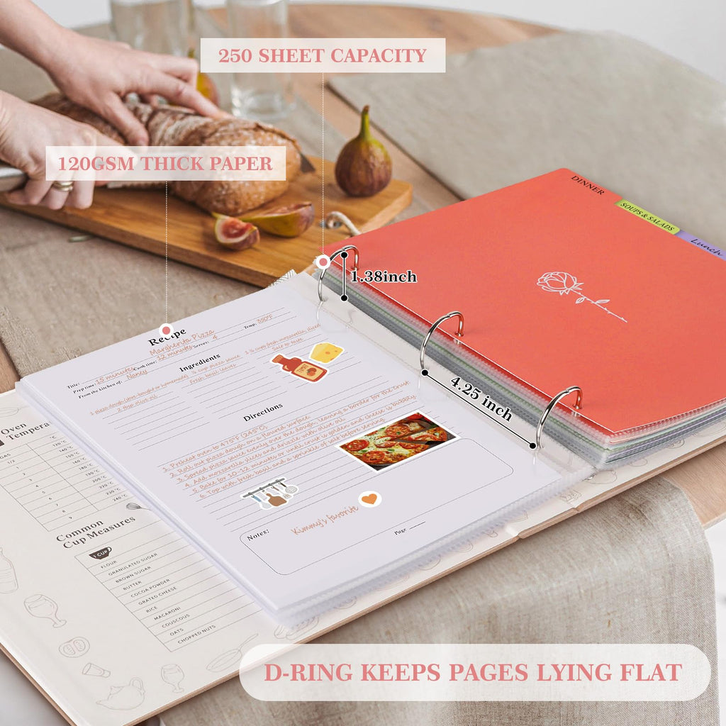 Lanpn Recipe Binder 8.5x11 3 Ring Kit, Waterproof Recipe Book Organizer Binder to Write in Your Own Recipes, Blank Cookbook with 60 Plastic Sleeves,116 Recipes, Dividers, Labels & Stickers, Green