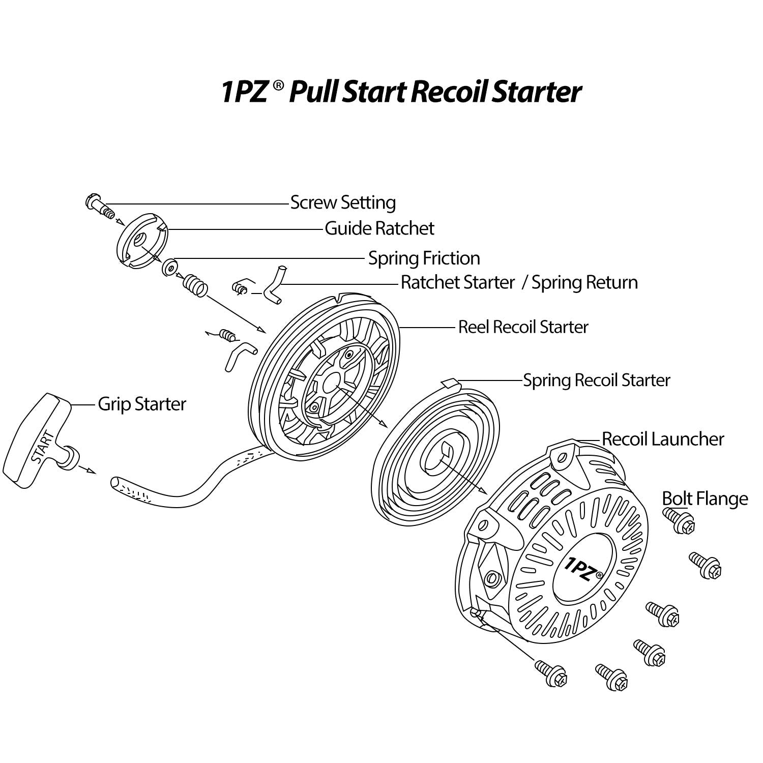 1PZ GX1-EN3 Recoil Pull Starter Replacement for Honda GX120 GX160 GX200 5.5 HP 6.5 HP Engine 28400-ZH8-013YA