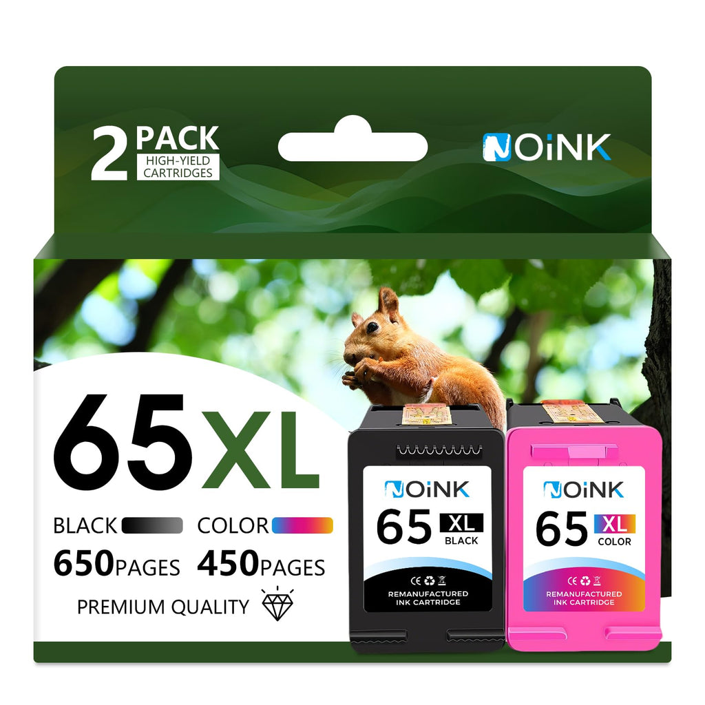 NOINK 65XL Ink Cartridges Black and Color Combo Pack High Yield Replacement for HP 65XL, Compatible with HP DeskJet & Envy Printers, DeskJet 2622 3755 Envy 5055, 2 Pack, 1 Black 1 Tri-Color