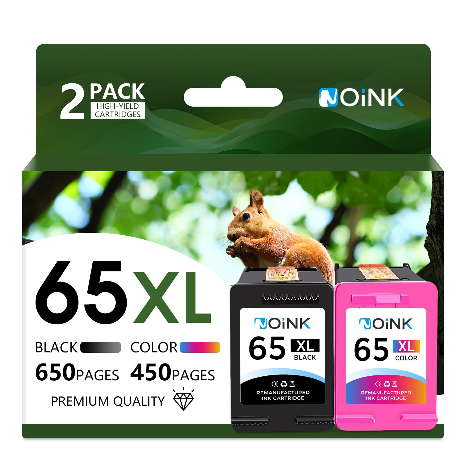 NOINK 65XL Ink Cartridges Black and Color Combo Pack High Yield Replacement for HP 65XL, Compatible with HP DeskJet & Envy Printers, DeskJet 2622 3755 Envy 5055, 2 Pack, 1 Black 1 Tri-Color