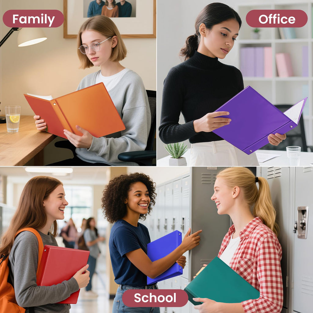 SUNEE 1/2 Inch Binders 3 Ring 6 Pack, 3 Ring Binders Half Inch Clear View PVC-Free (Fit 8.5x11 Inches) for School Binder or Office Binder Supplies, Classic 6 Colors