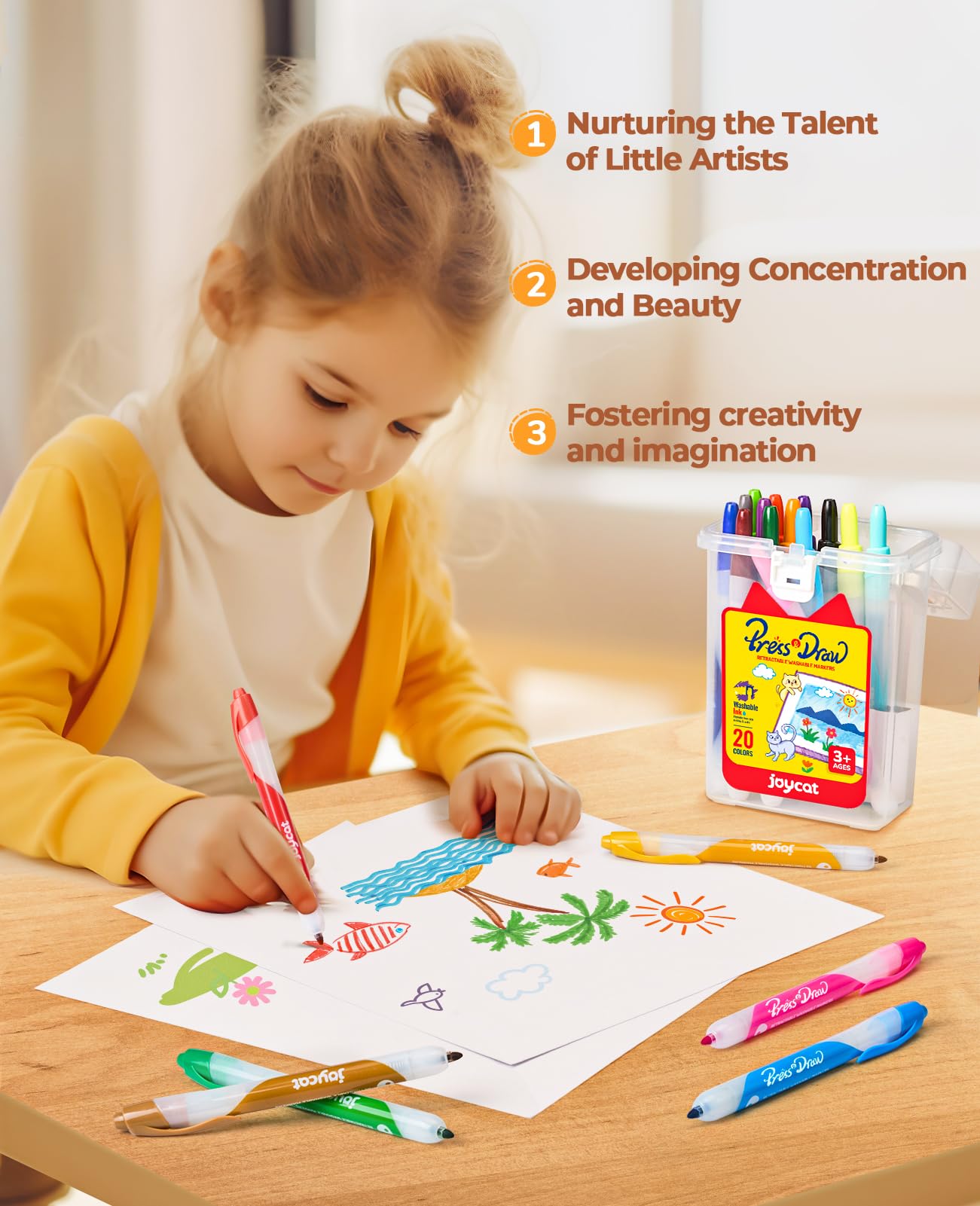 JoyCat Click Washable Markers for kids with Retractable Tips,20 Colors Markers Set,retractable markers for Toddlers Kids, Ideal arts & crafts supplies,coloring markers,Holiday & Ideal gift