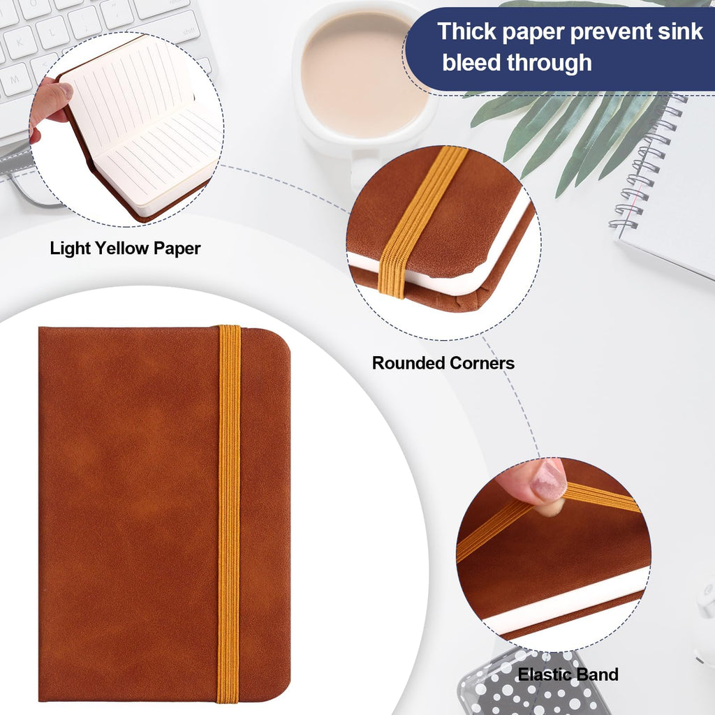 10 Pcs Leather Pocket Notebook A7 Note Book Pocket Hardcover Notepad 3 x 4 Inch Mini Notepad Tiny Lined Journal Notebook With Elastic Band for Office Home School Writing Supplies(100 sheets 200 pages)