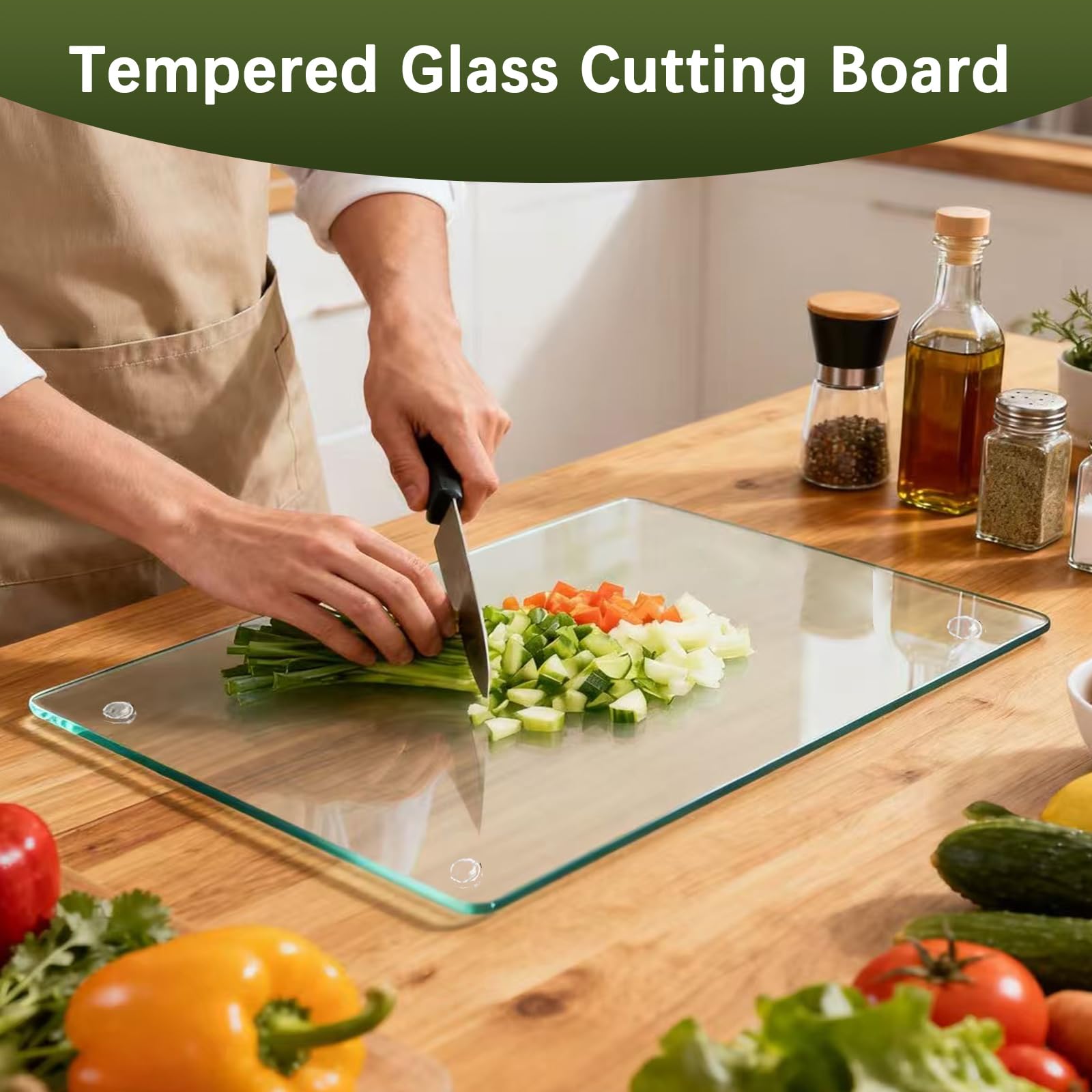 MTOPHLS 2 Pack Tempered Glass Cutting Board for Kitchen Counter, 16x12 & 12x8 Clear Chopping Boards with Non-Slip Feet for Countertop - Scratch Resistant,Long Lasting, Dishwasher Safe