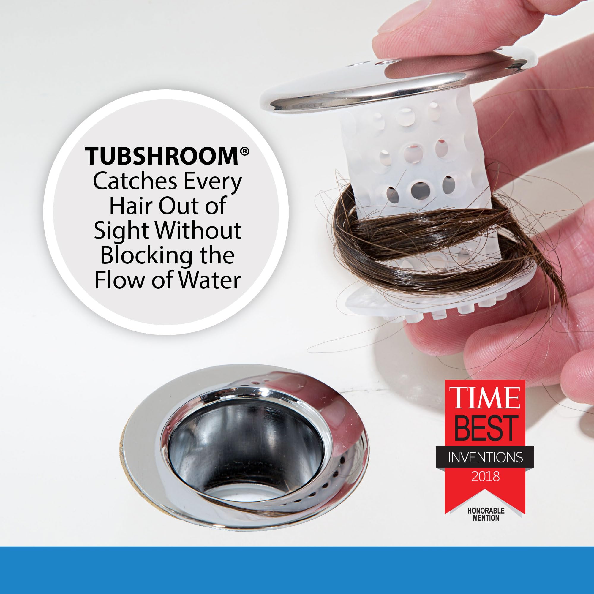 TubShroom Chrome Edition Revolutionary Tub Drain Protector Hair Catcher, Strainer, Snare, 2 Pack Chrome 2 Pack