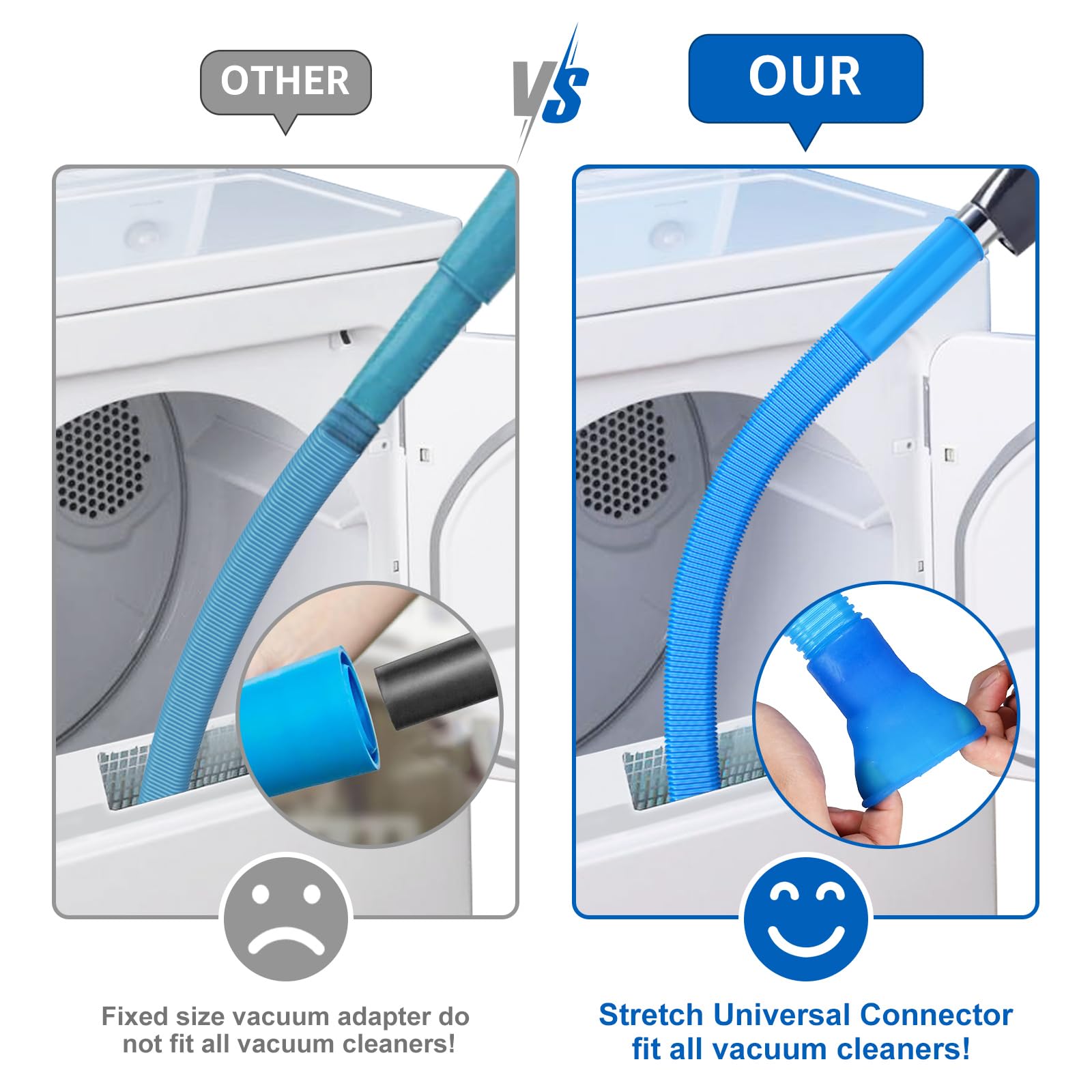Sealegend 1 Piece Dryer Vent Cleaning Kit, Dryer Vent Cleaner Dryer Lint Vacuum Attachment with Stretch Connector Compatible with All Vacuum Cleaner Vacuum Hose Lint Remover, Blue 31.5 Inch