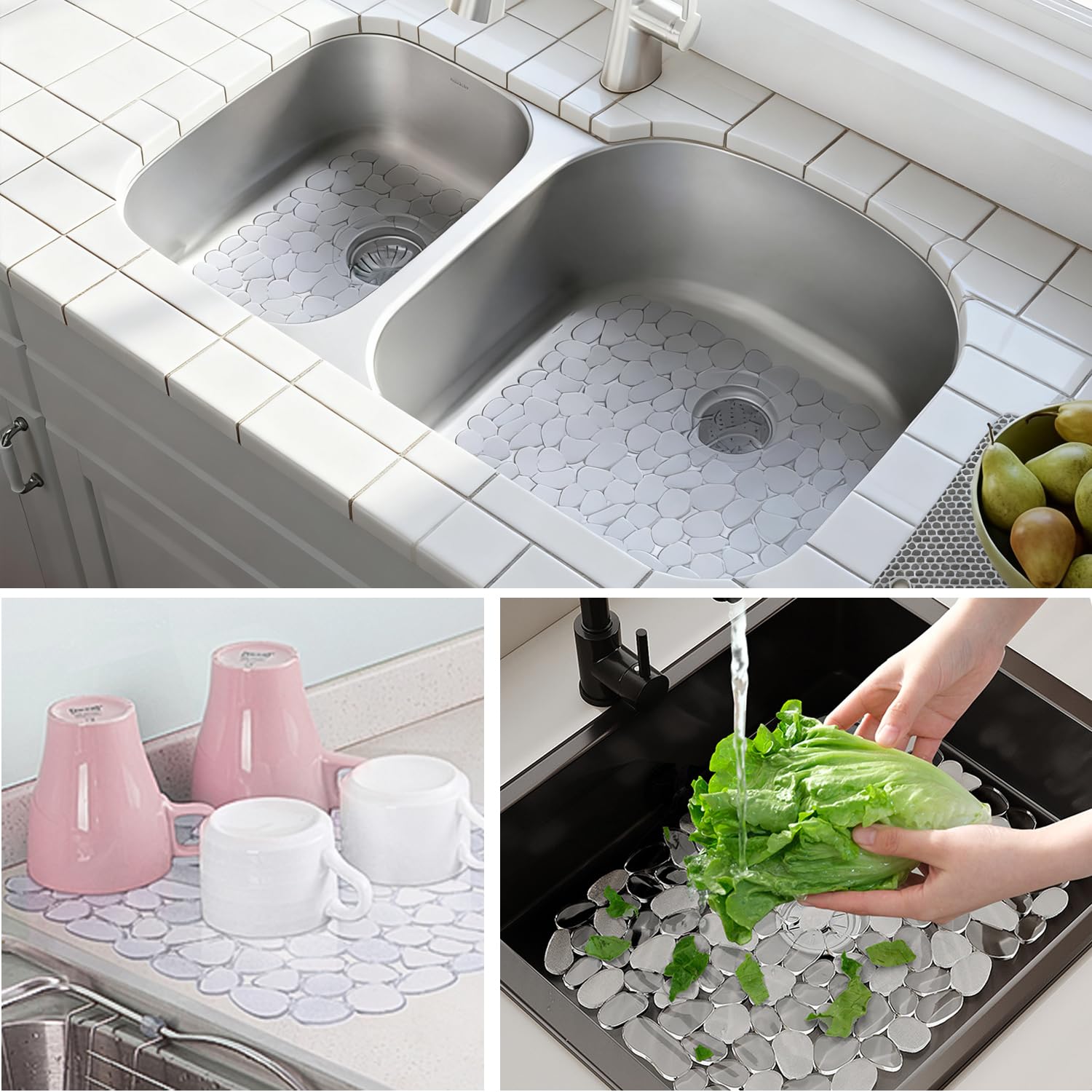 2 PCS Pebble Kitchen Sink Mats - PVC Sink Protector Stainless Steel or Porcelain - Protector for Bottom of Kitchen Sink, 15.8 x 11.8 inches